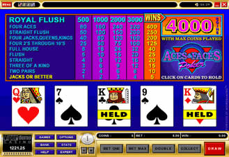 Aces and Faces Online Video Poker Card Game Screenshot